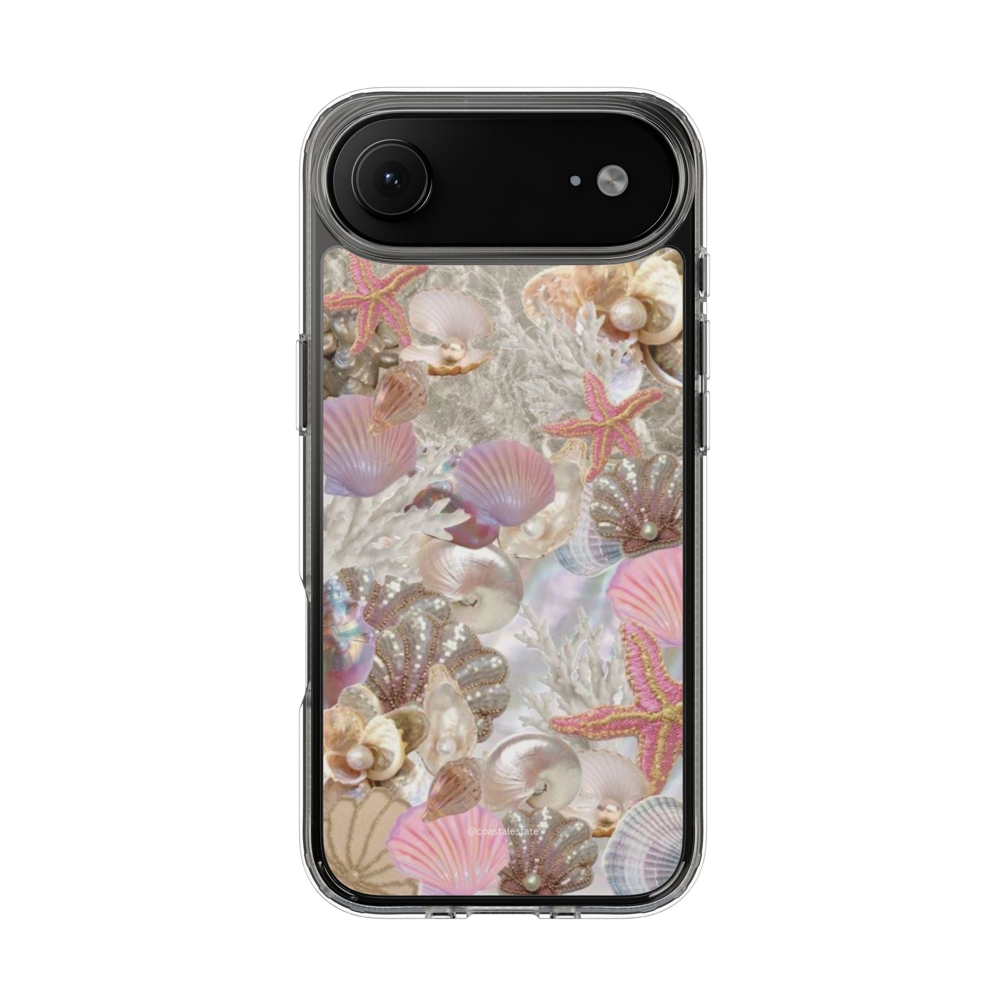 Seashell Gem Clear Phone Case — Iridescent Mermaid Beach Design