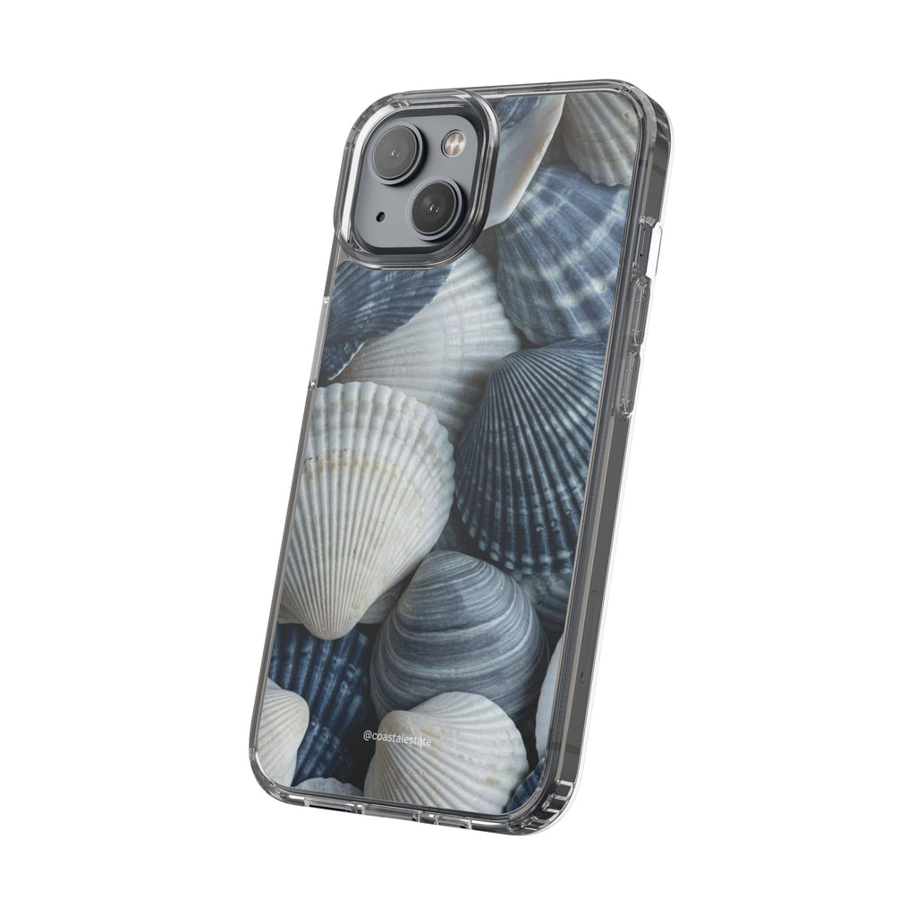 Seashell Pattern Clear Phone Case — Coastal Blue Shells iPhone Case
