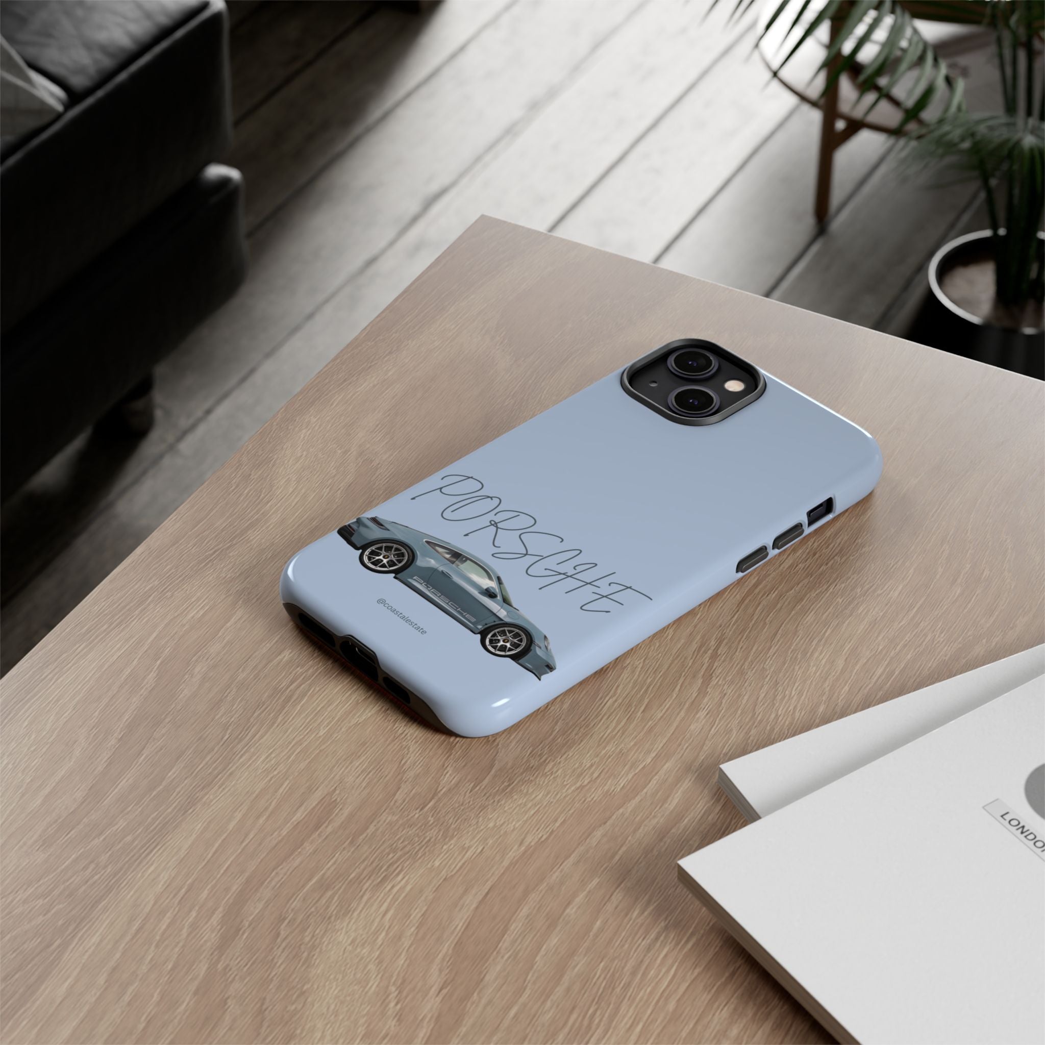 Porsche Sports Car Tough Phone Case — Light Blue Illustrated Porsche Design