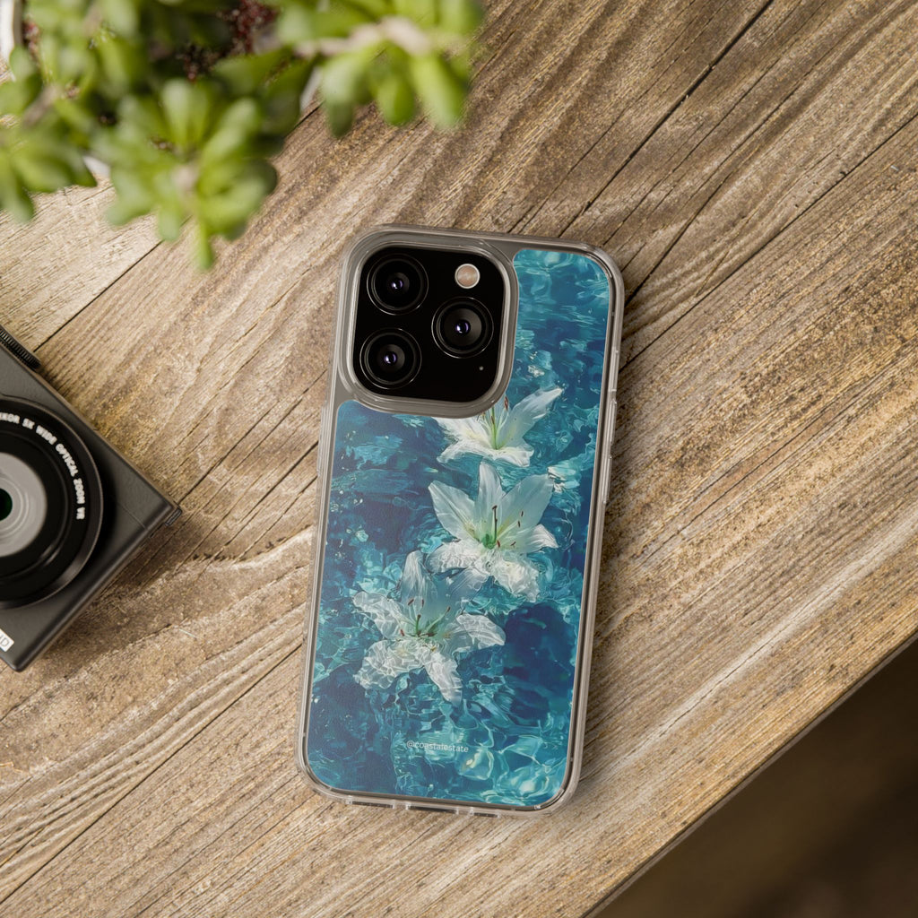 Clear Phone Case — Blue Water Lily Floral Design