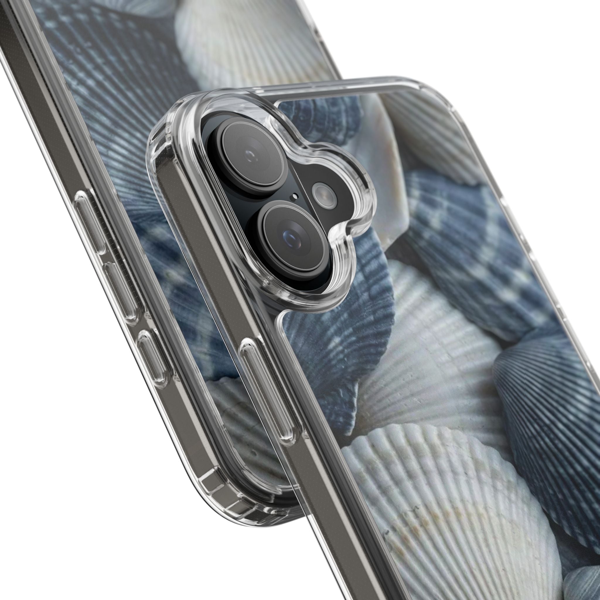 Seashell Pattern Clear Phone Case — Coastal Blue Shells iPhone Case