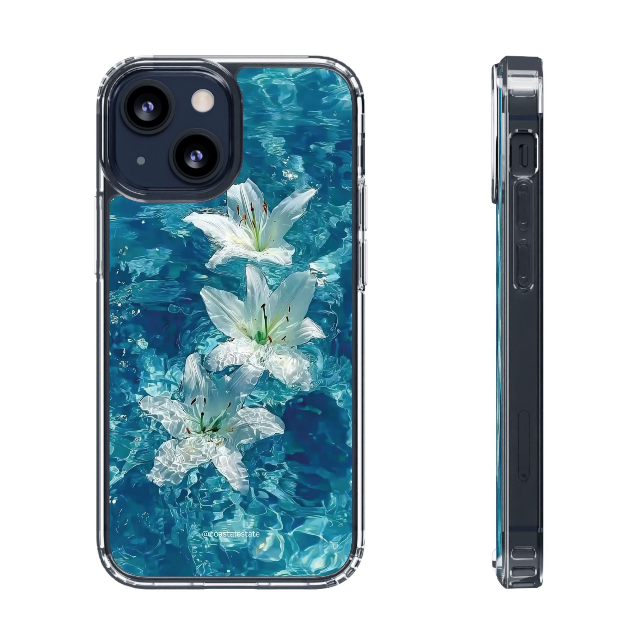 Clear Phone Case — Blue Water Lily Floral Design