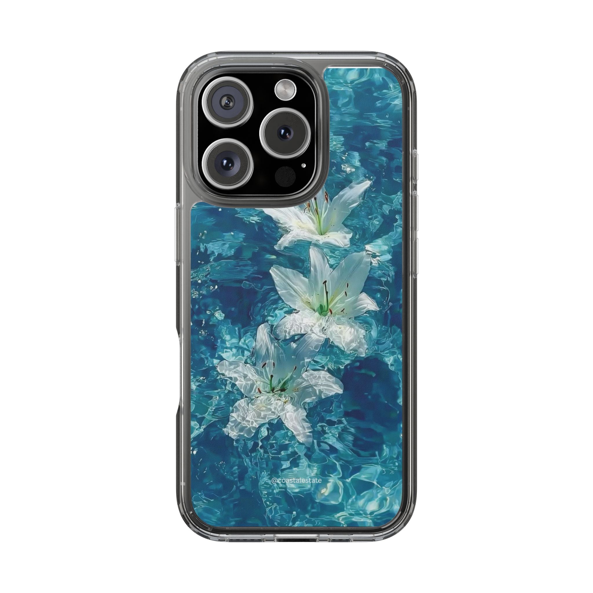 Clear Phone Case — Blue Water Lily Floral Design