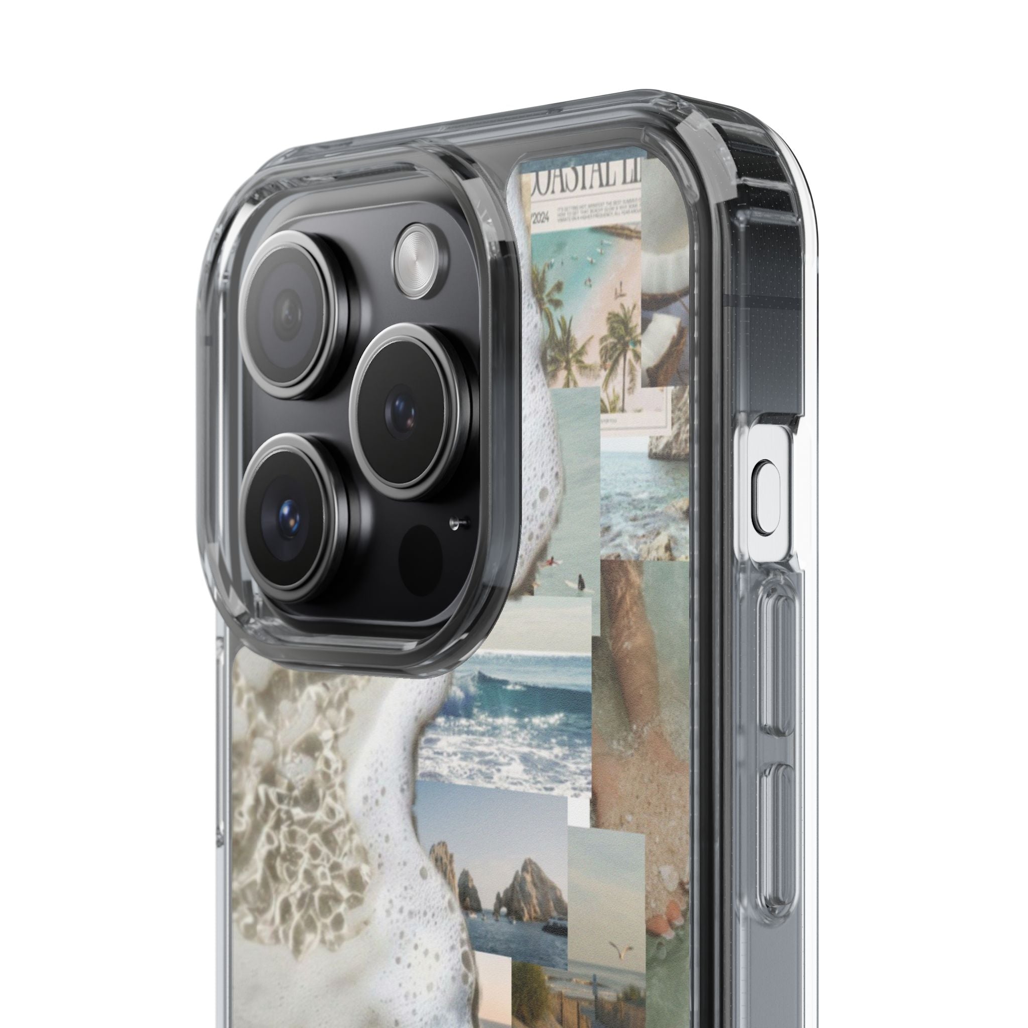 Clear Phone Case — Coastal Collage Beach Foam Design