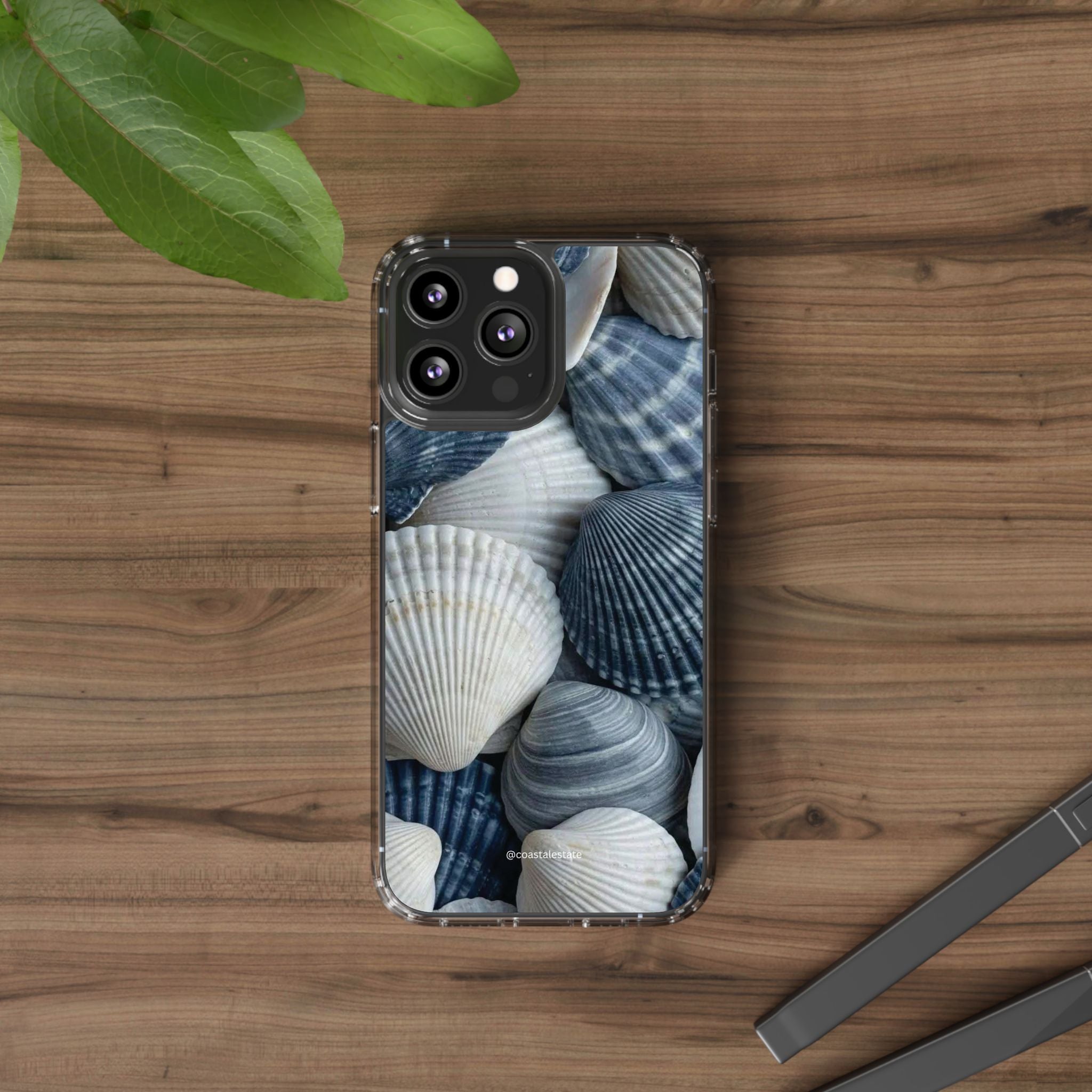 Seashell Pattern Clear Phone Case — Coastal Blue Shells iPhone Case