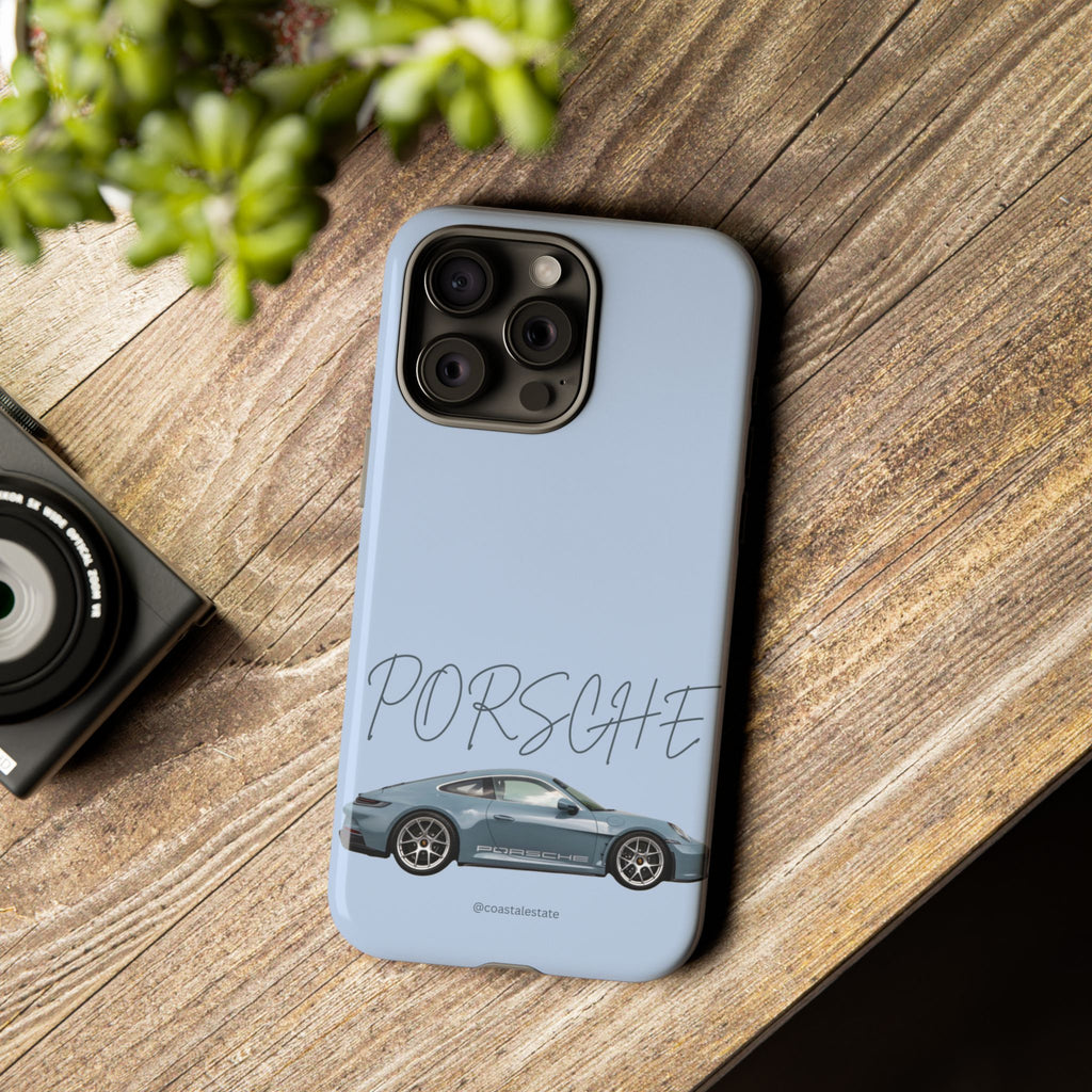 Porsche Sports Car Tough Phone Case — Light Blue Illustrated Porsche Design