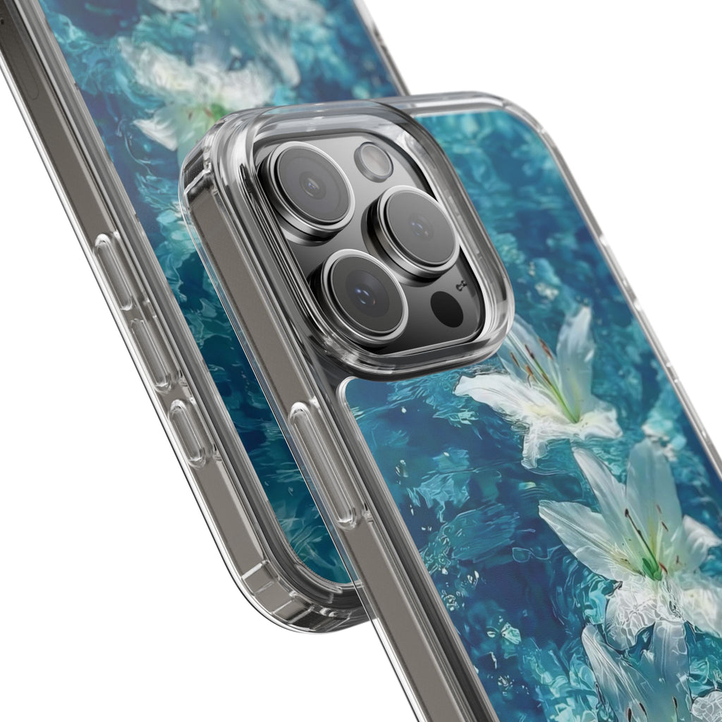 Clear Phone Case — Blue Water Lily Floral Design