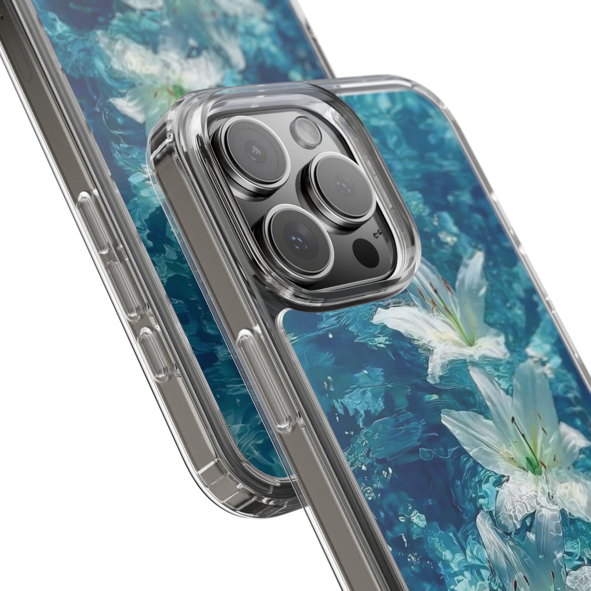 Clear Phone Case — Blue Water Lily Floral Design