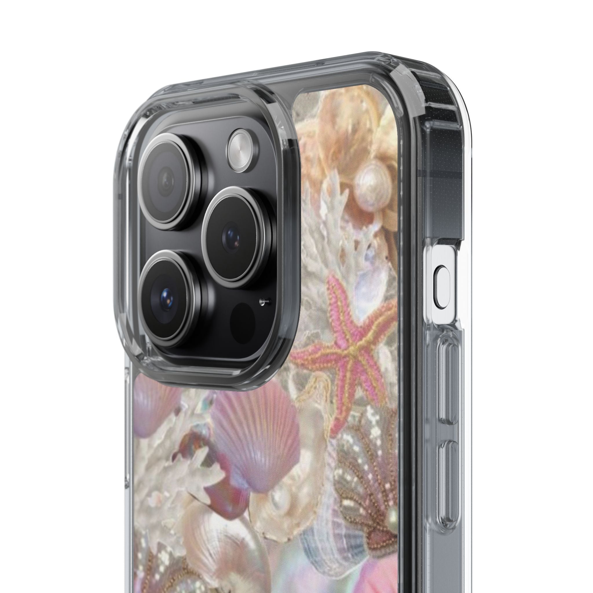Seashell Gem Clear Phone Case — Iridescent Mermaid Beach Design