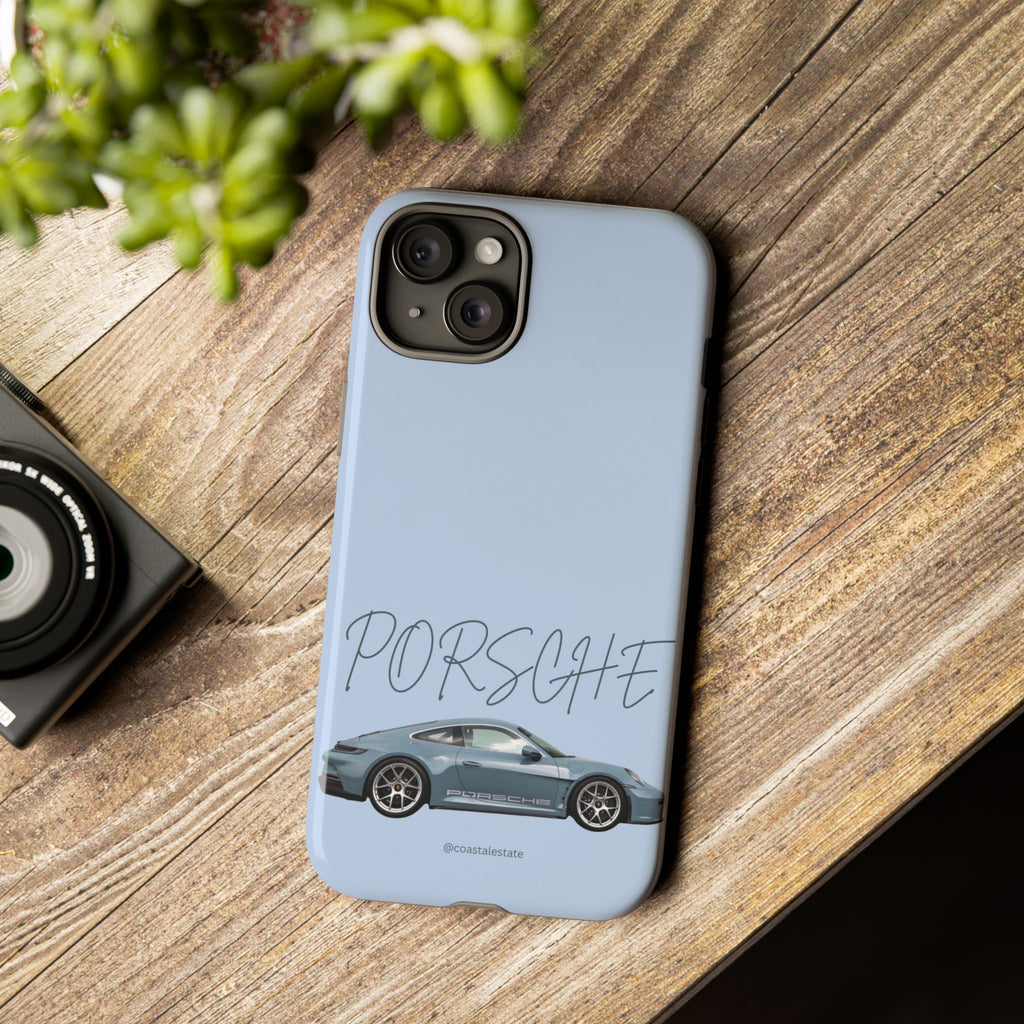 Porsche Sports Car Tough Phone Case — Light Blue Illustrated Porsche Design