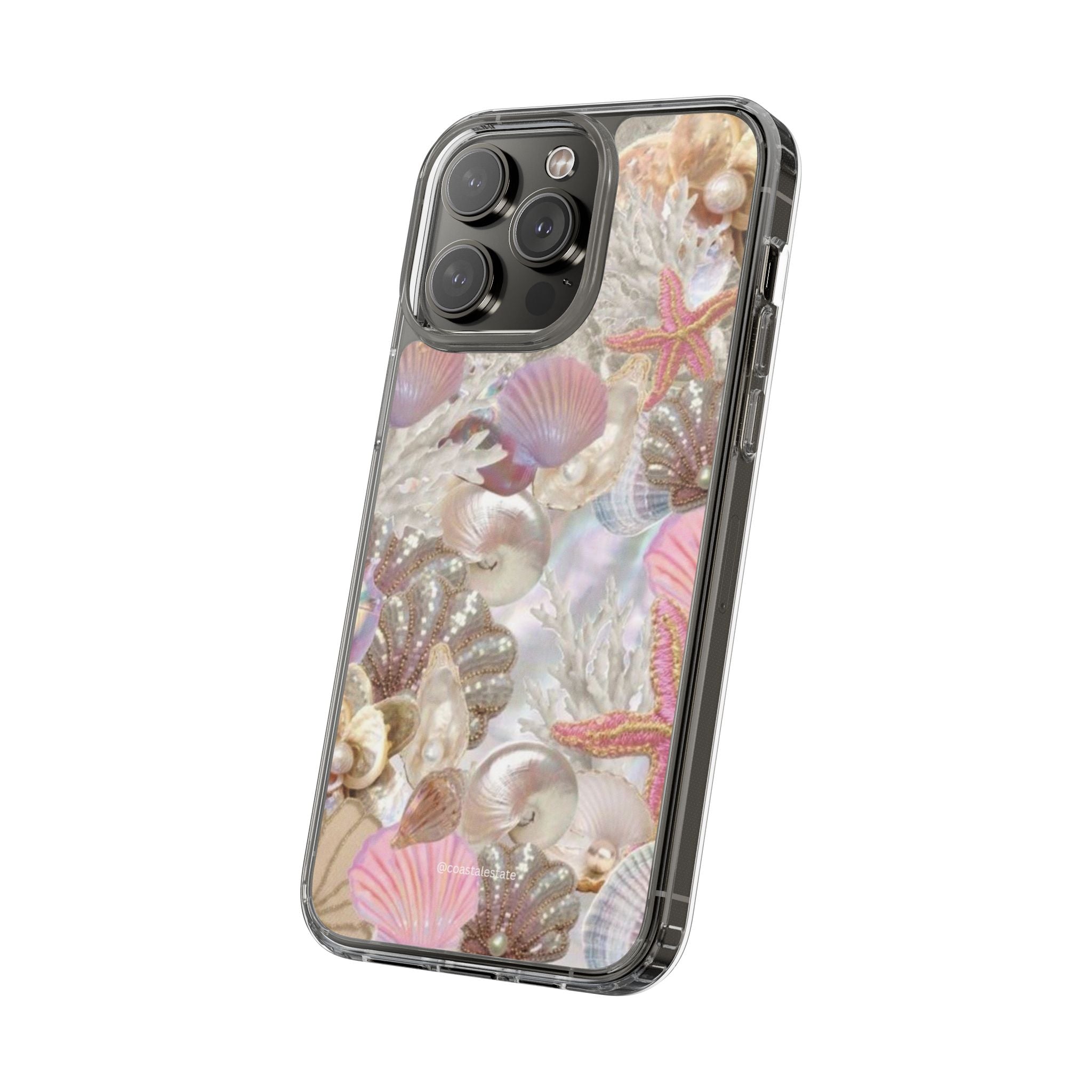 Seashell Gem Clear Phone Case — Iridescent Mermaid Beach Design