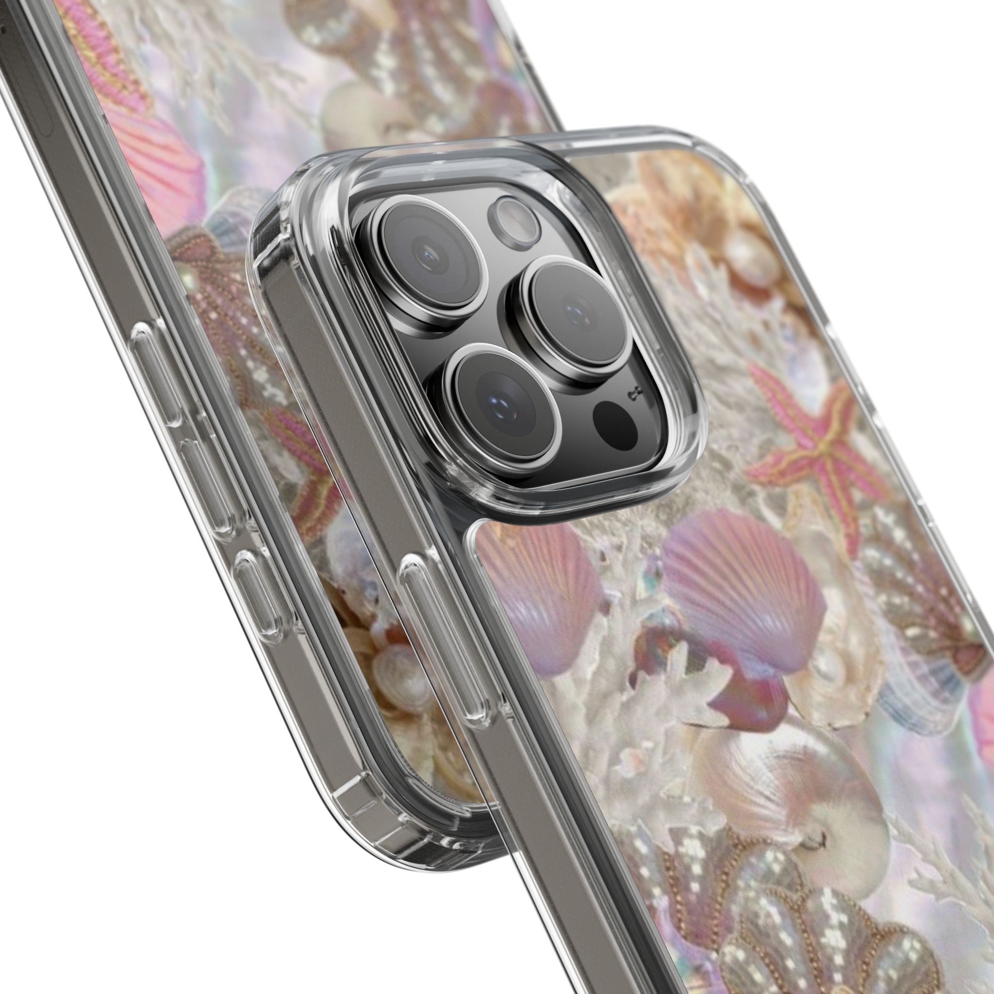 Seashell Gem Clear Phone Case — Iridescent Mermaid Beach Design