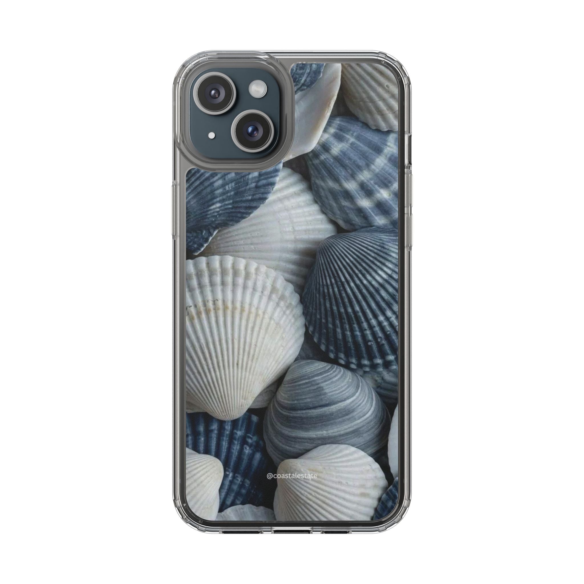 Seashell Pattern Clear Phone Case — Coastal Blue Shells iPhone Case