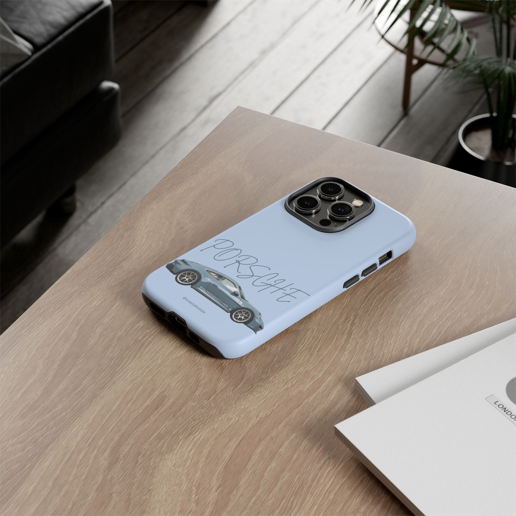 Porsche Sports Car Tough Phone Case — Light Blue Illustrated Porsche Design