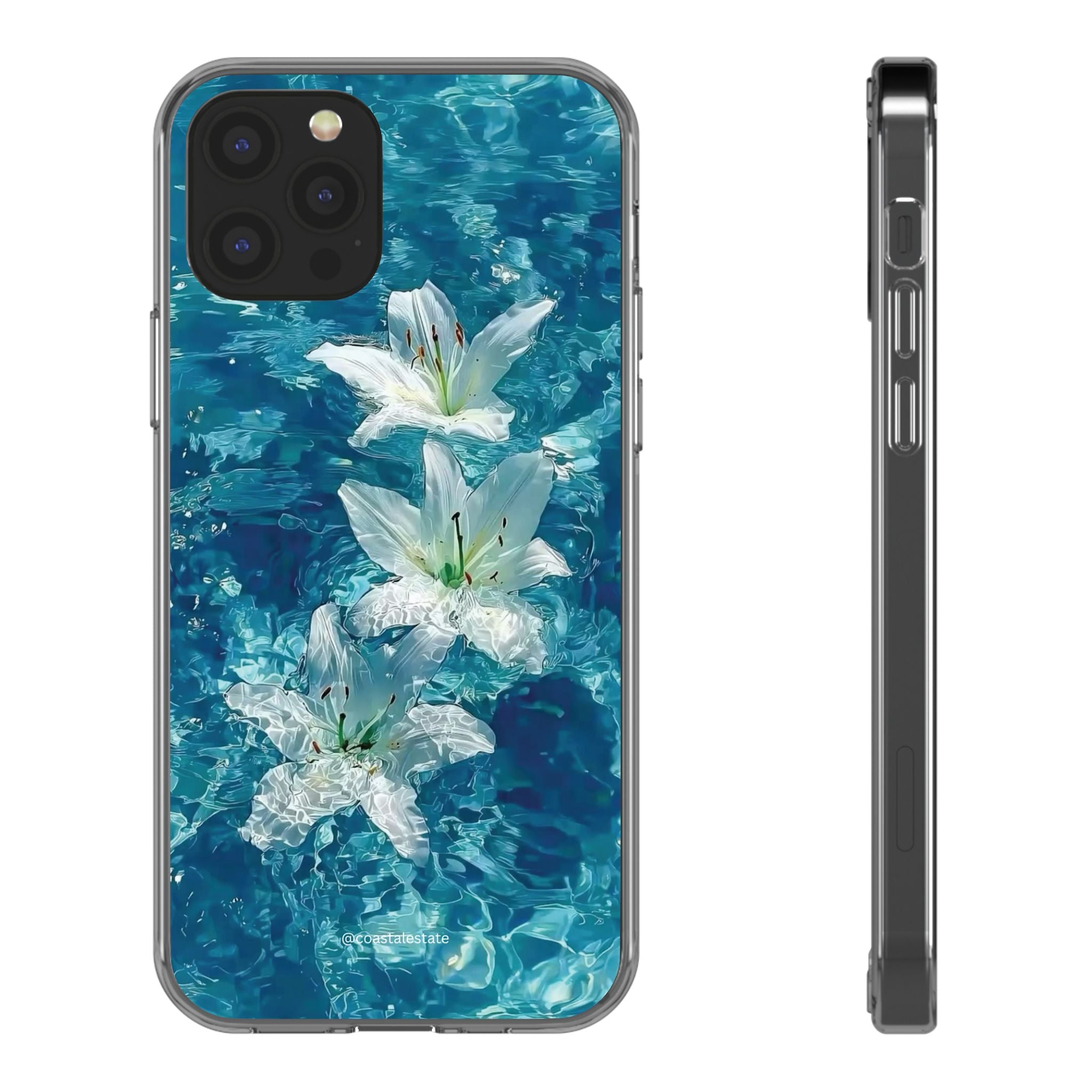 Clear Phone Case — Blue Water Lily Floral Design