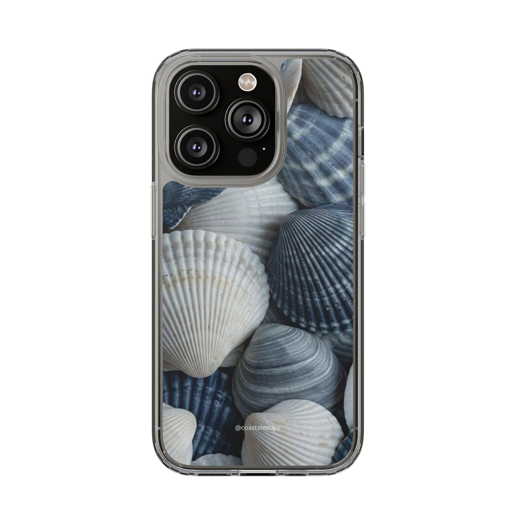 Seashell Pattern Clear Phone Case — Coastal Blue Shells iPhone Case