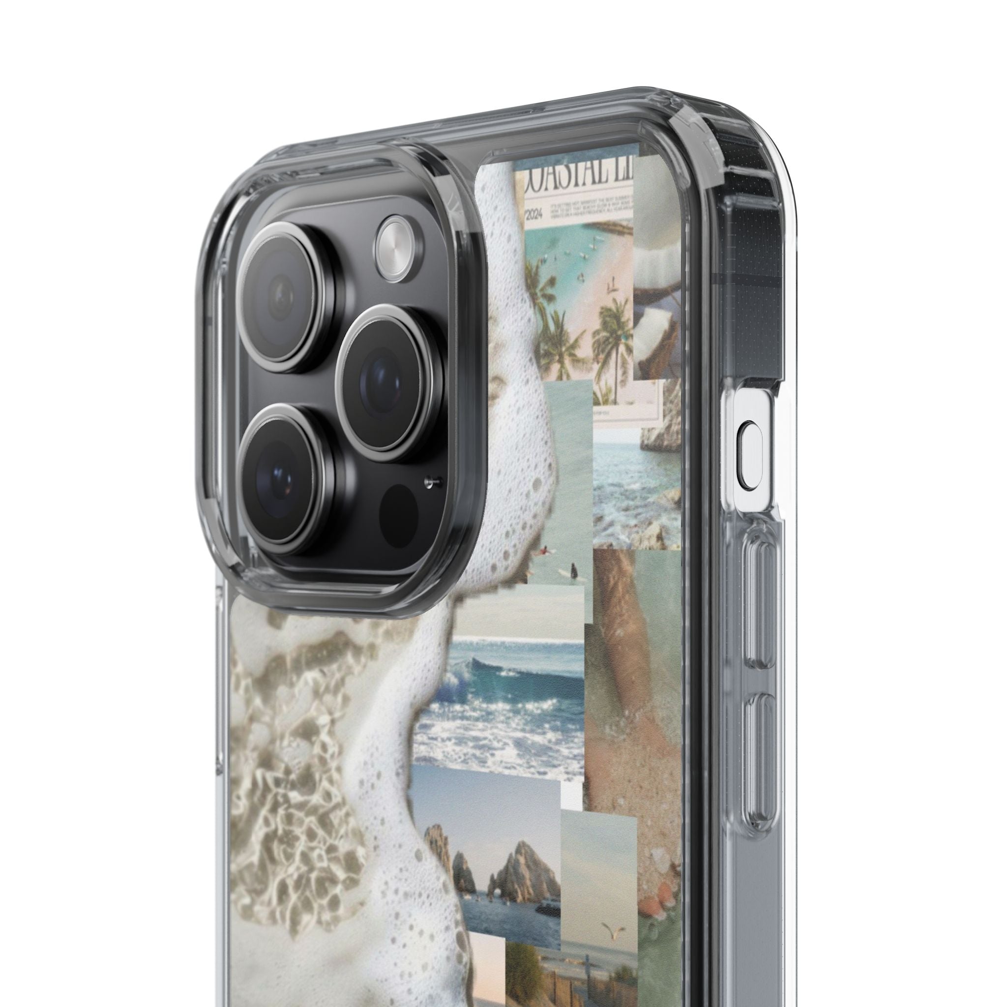 Clear Phone Case — Coastal Collage Beach Foam Design