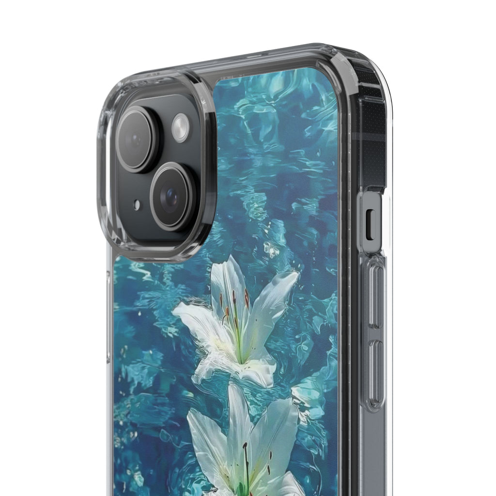 Clear Phone Case — Blue Water Lily Floral Design
