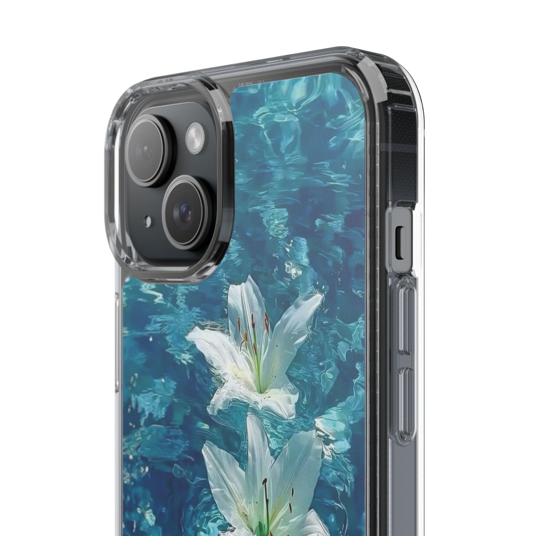Clear Phone Case — Blue Water Lily Floral Design