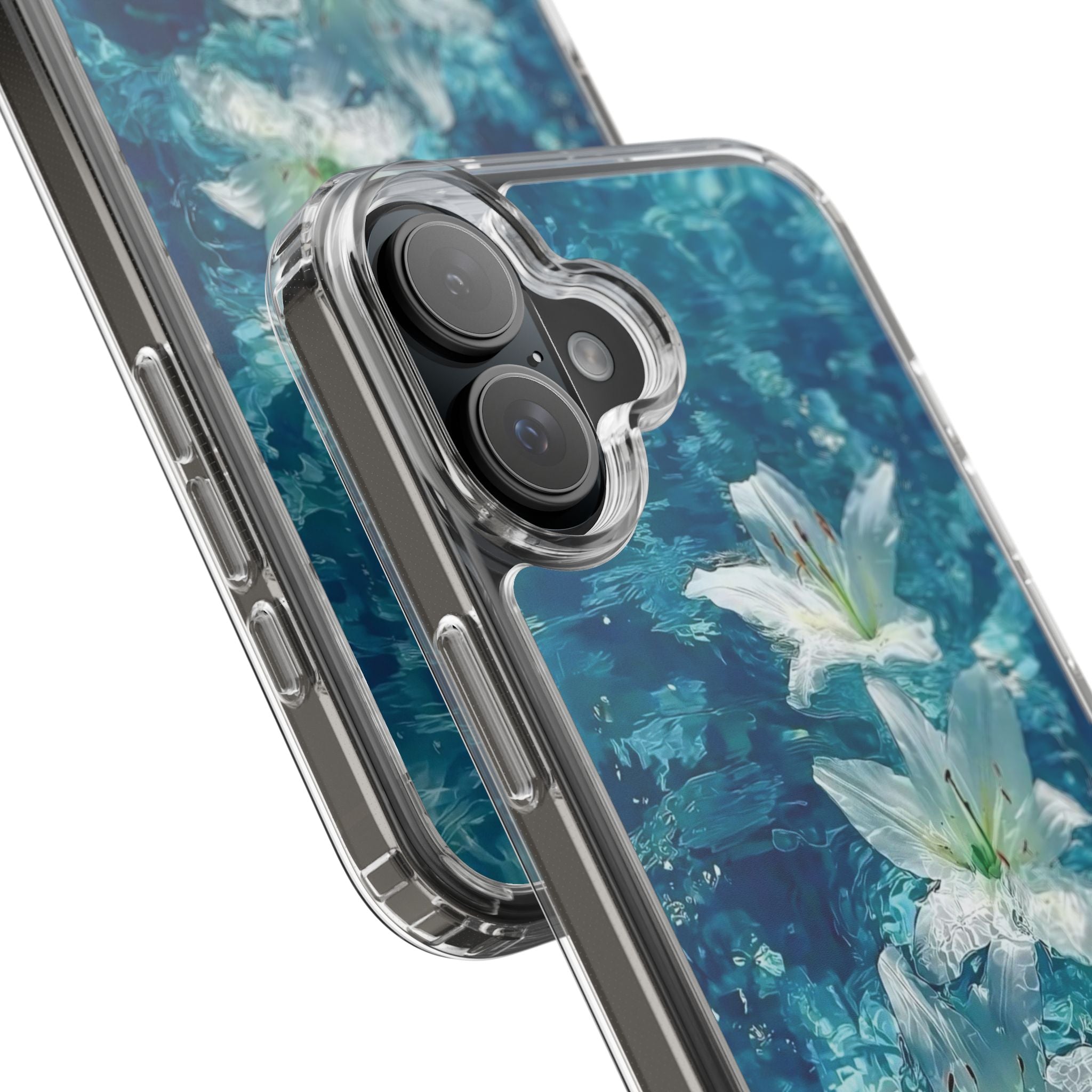 Clear Phone Case — Blue Water Lily Floral Design