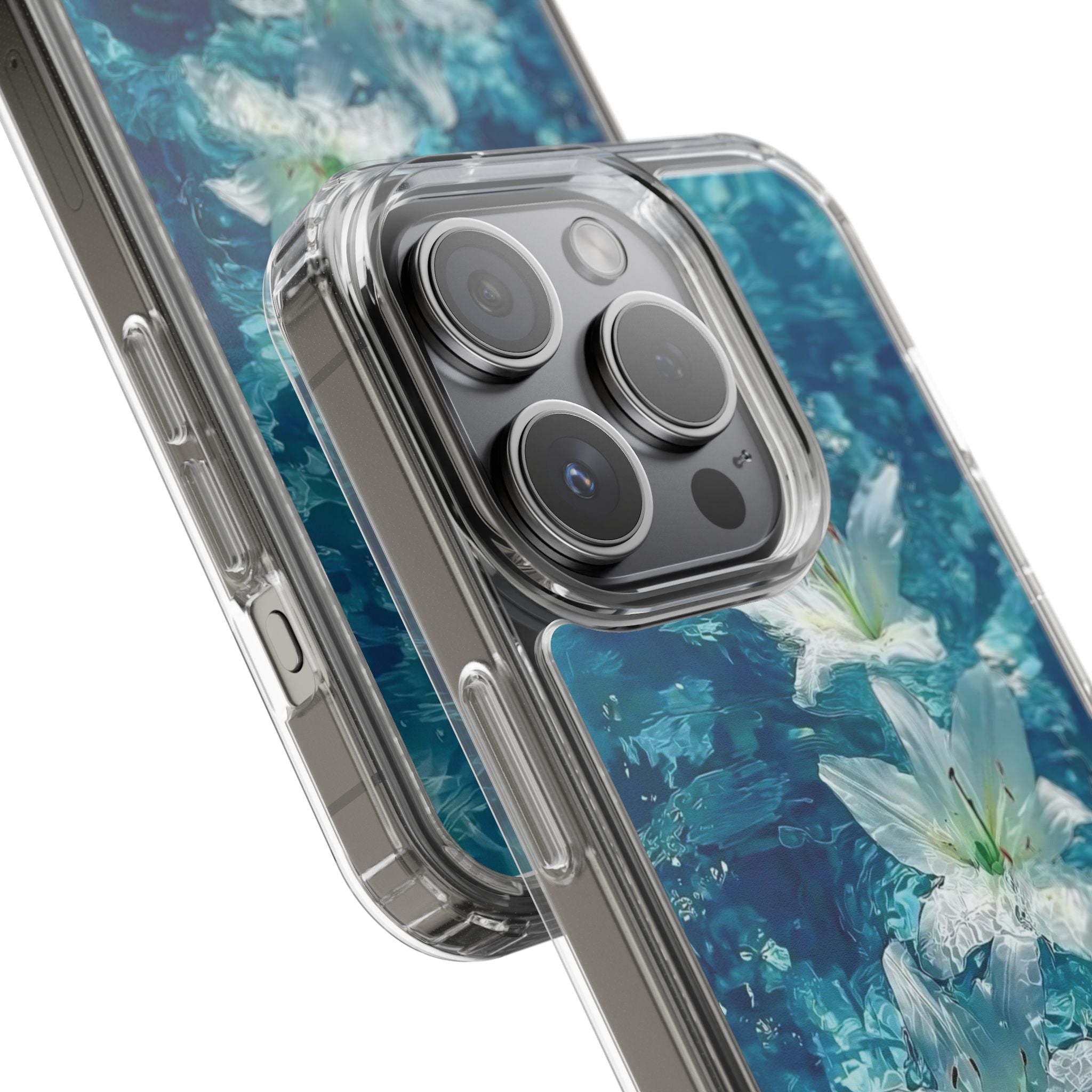 Clear Phone Case — Blue Water Lily Floral Design