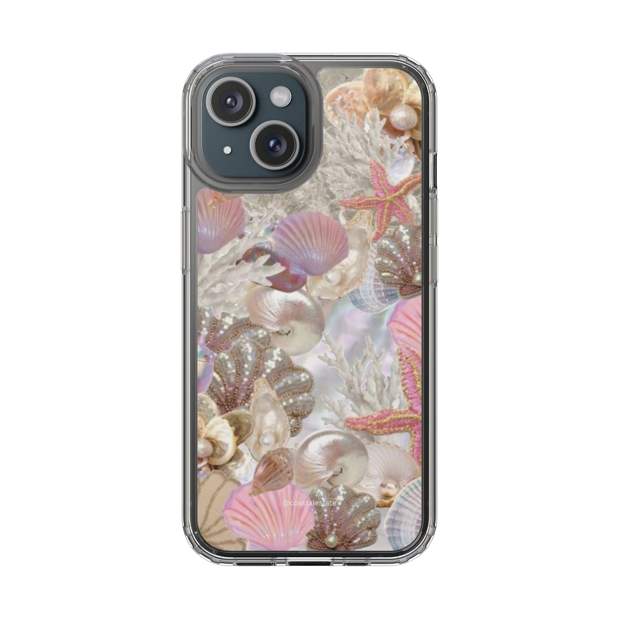 Seashell Gem Clear Phone Case — Iridescent Mermaid Beach Design