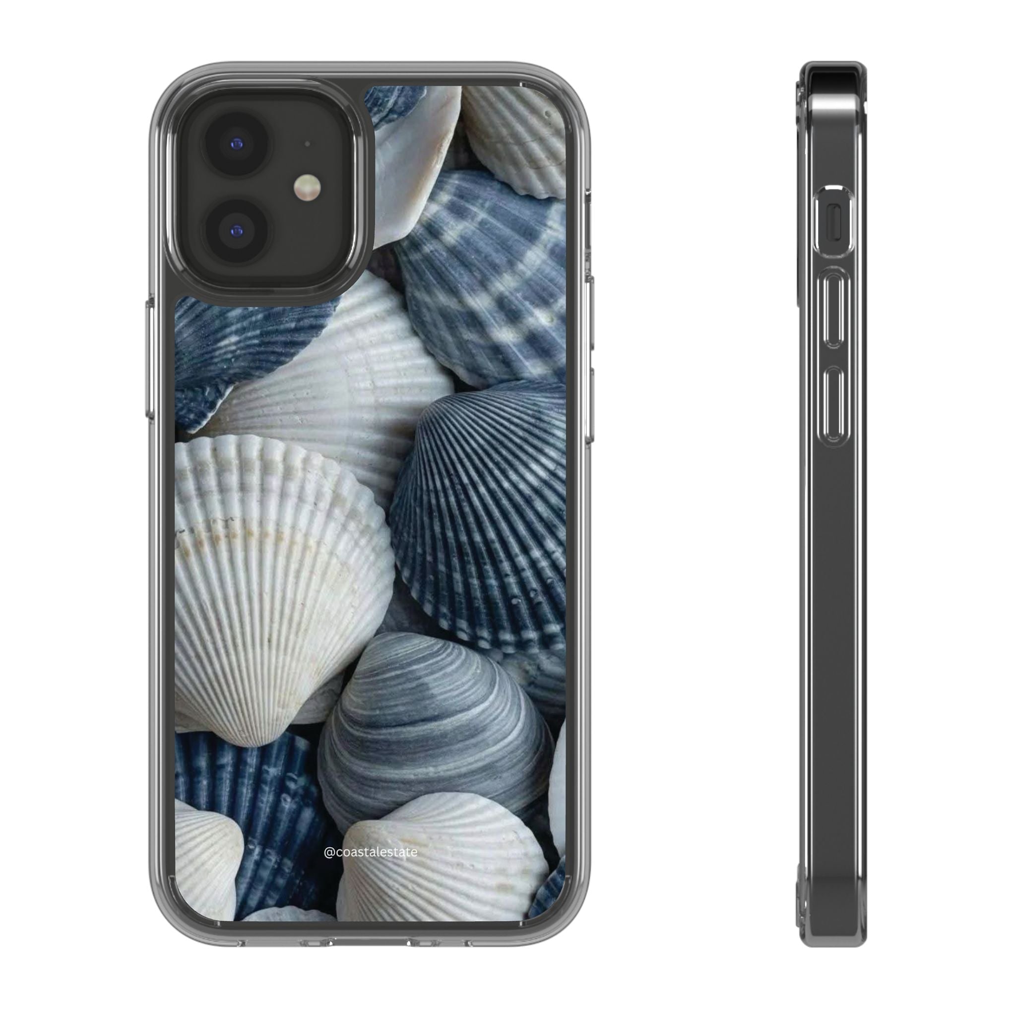 Seashell Pattern Clear Phone Case — Coastal Blue Shells iPhone Case