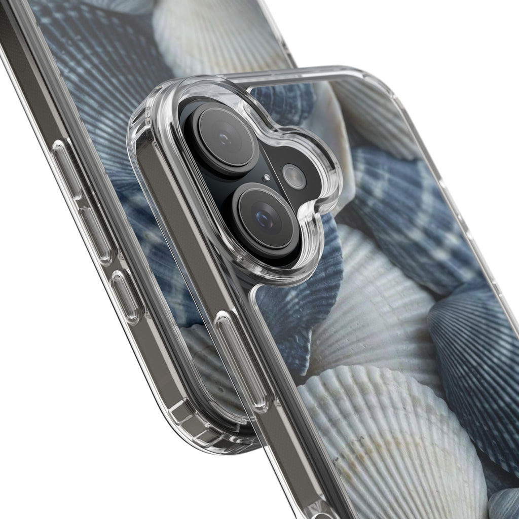Seashell Pattern Clear Phone Case — Coastal Blue Shells iPhone Case