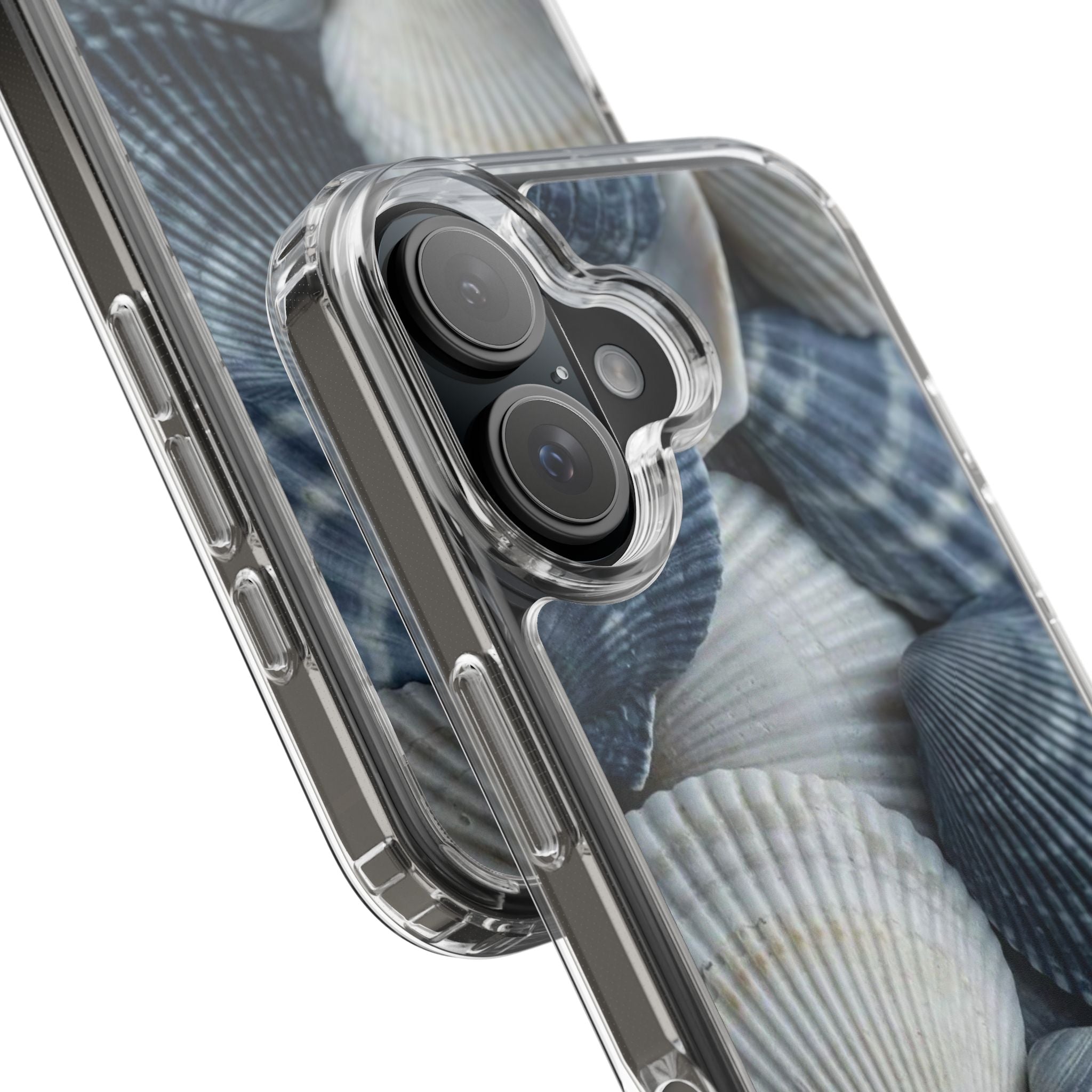 Seashell Pattern Clear Phone Case — Coastal Blue Shells iPhone Case