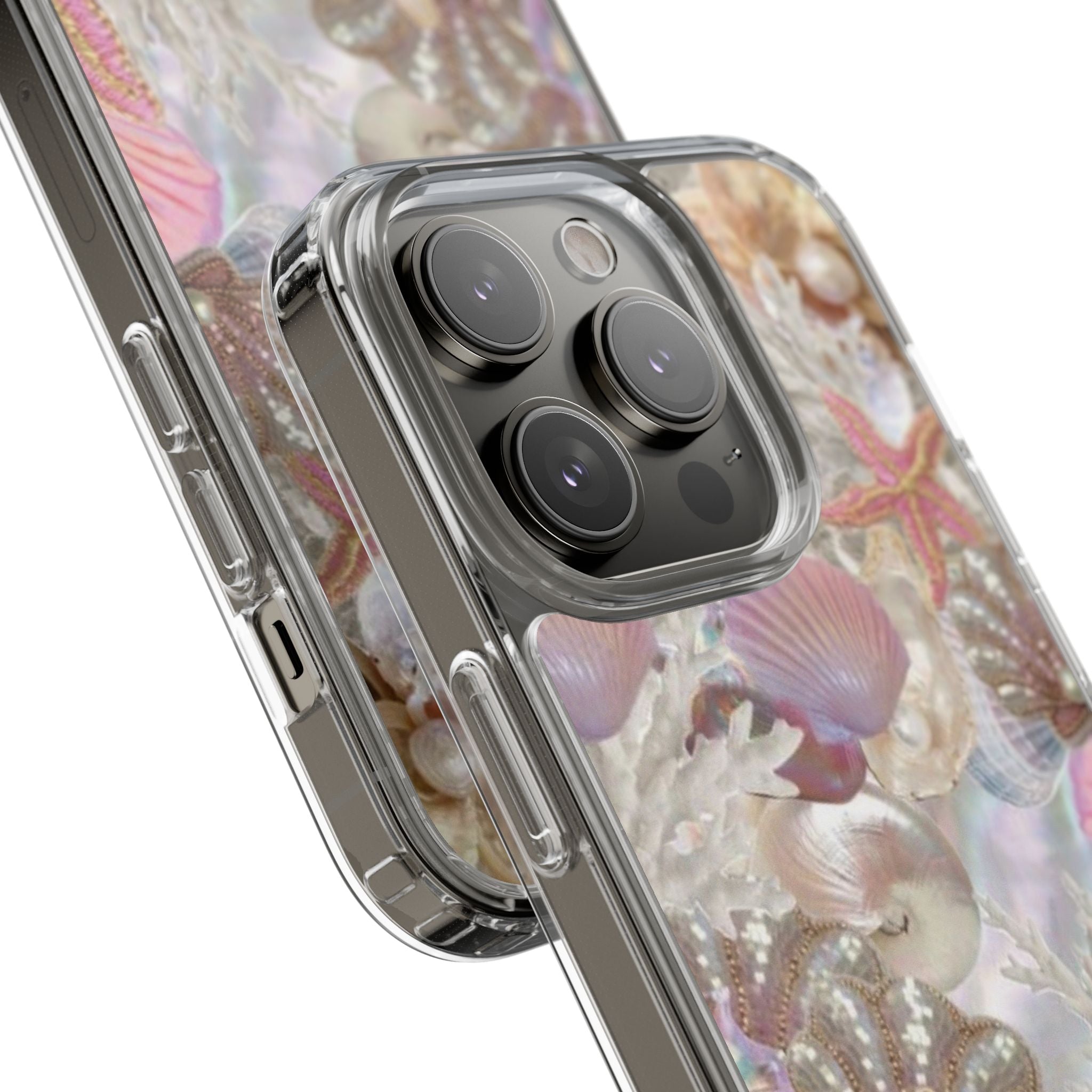 Seashell Gem Clear Phone Case — Iridescent Mermaid Beach Design