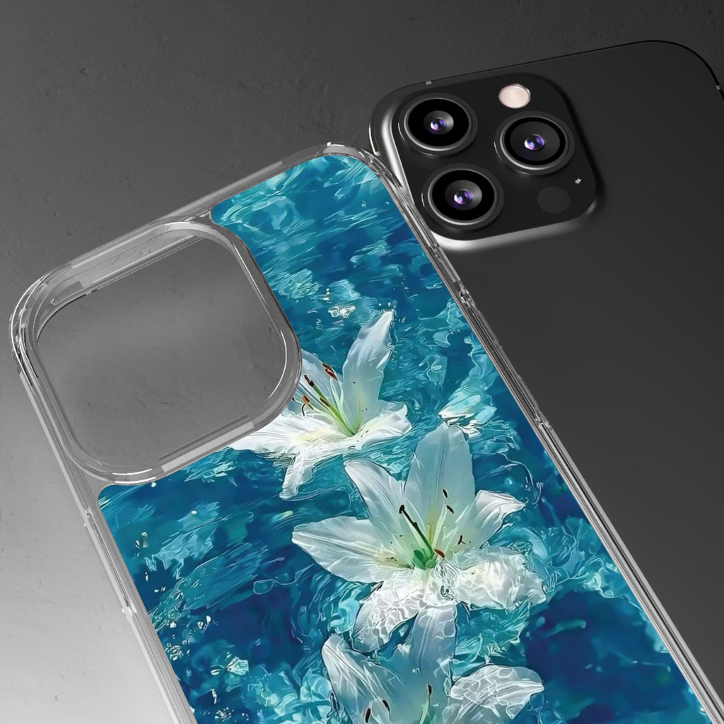 Clear Phone Case — Blue Water Lily Floral Design