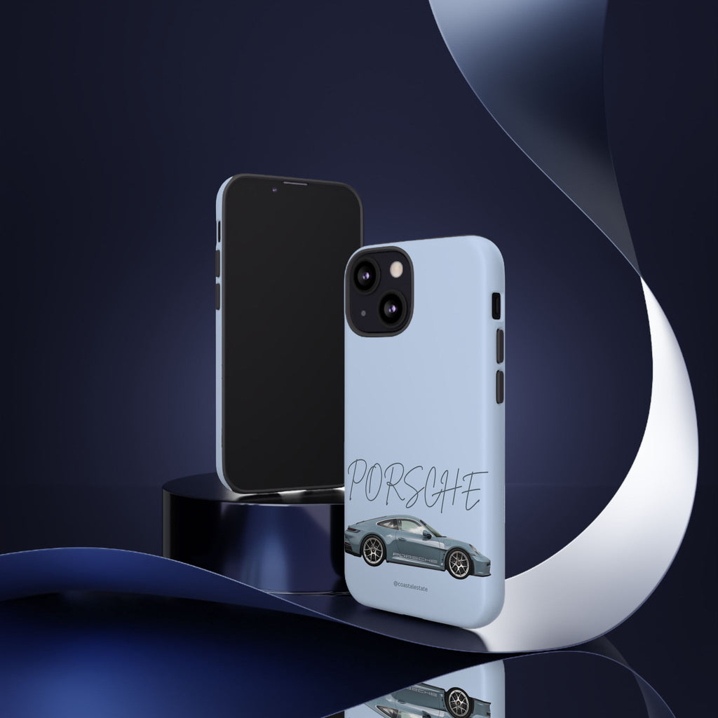 Porsche Sports Car Tough Phone Case — Light Blue Illustrated Porsche Design