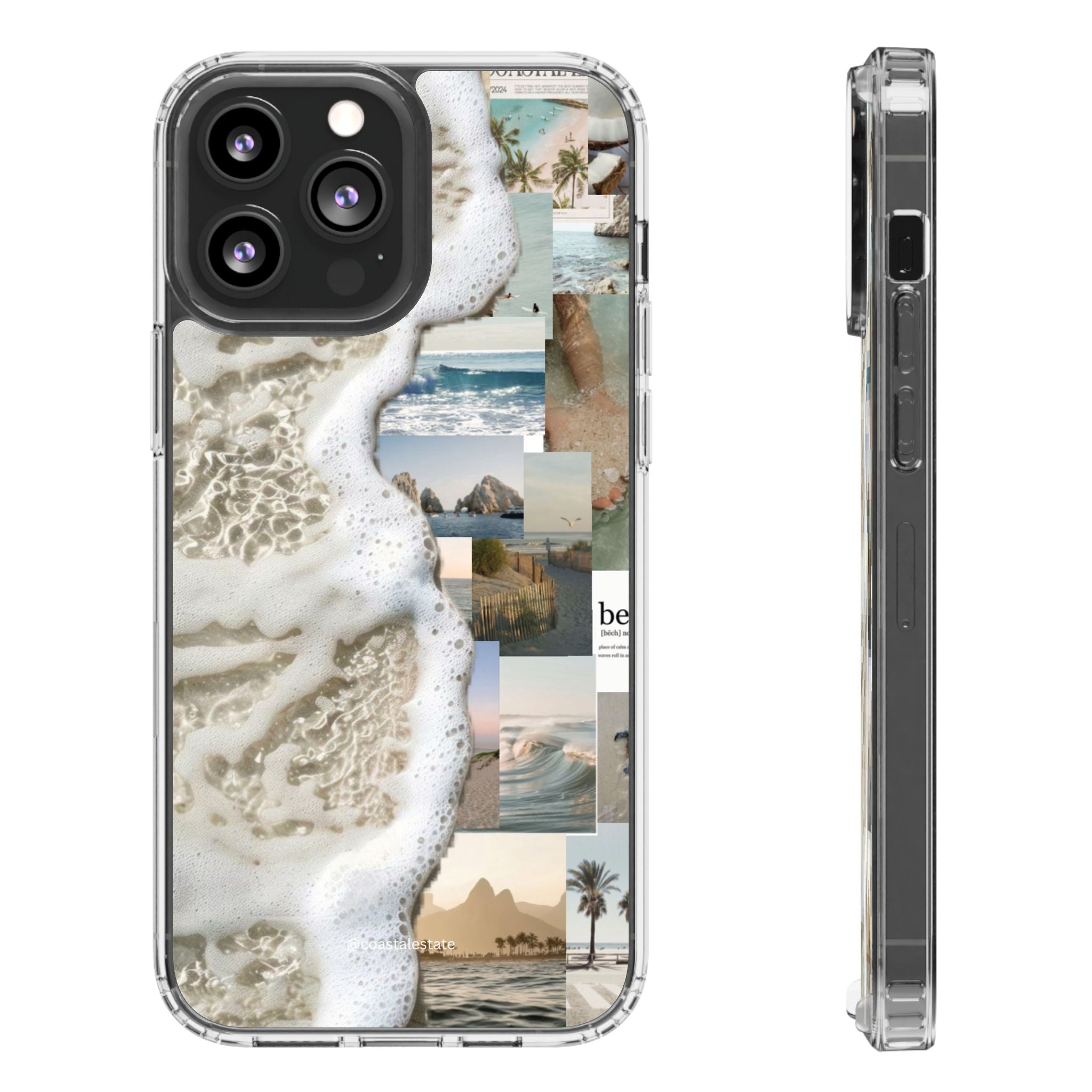 Clear Phone Case — Coastal Collage Beach Foam Design