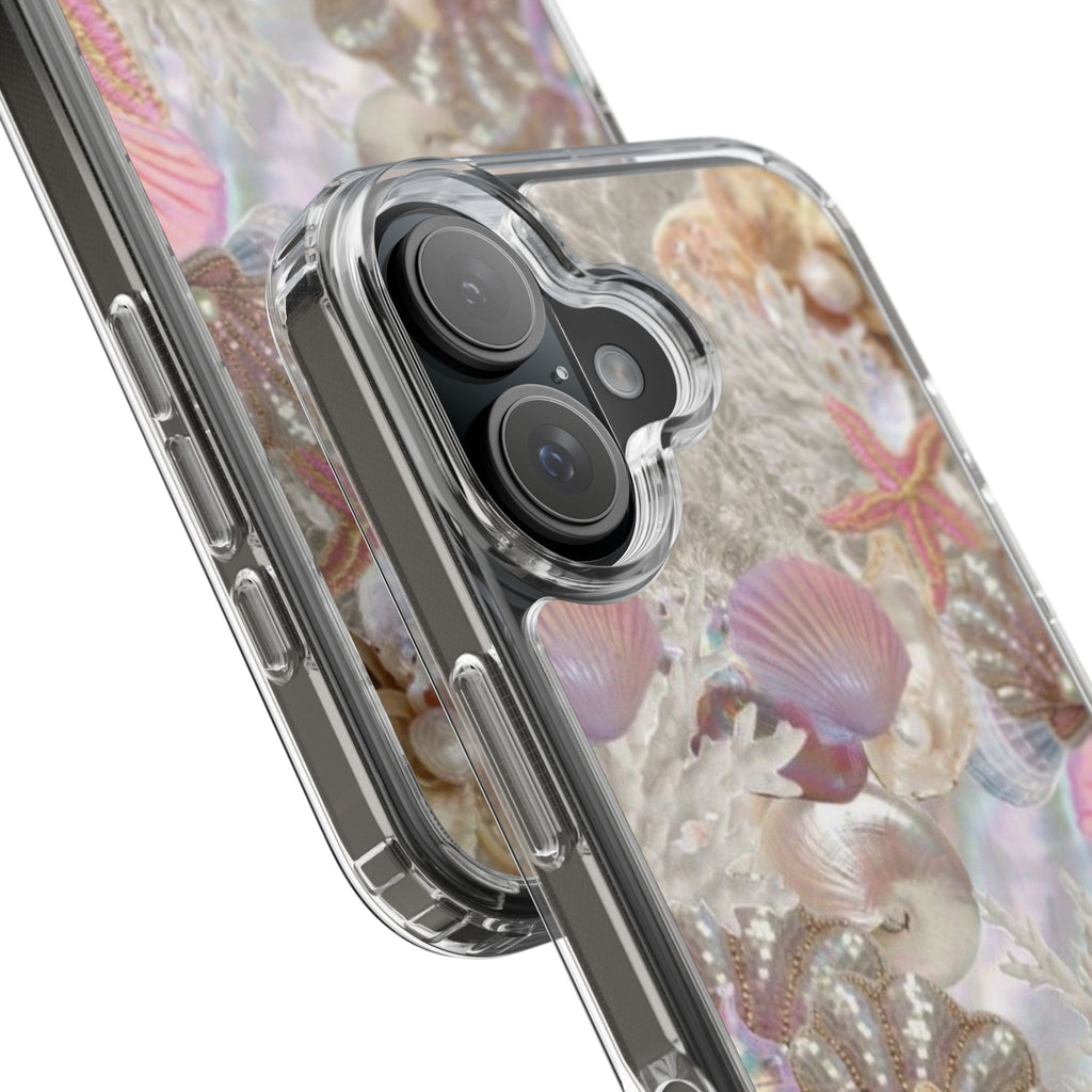 Seashell Gem Clear Phone Case — Iridescent Mermaid Beach Design