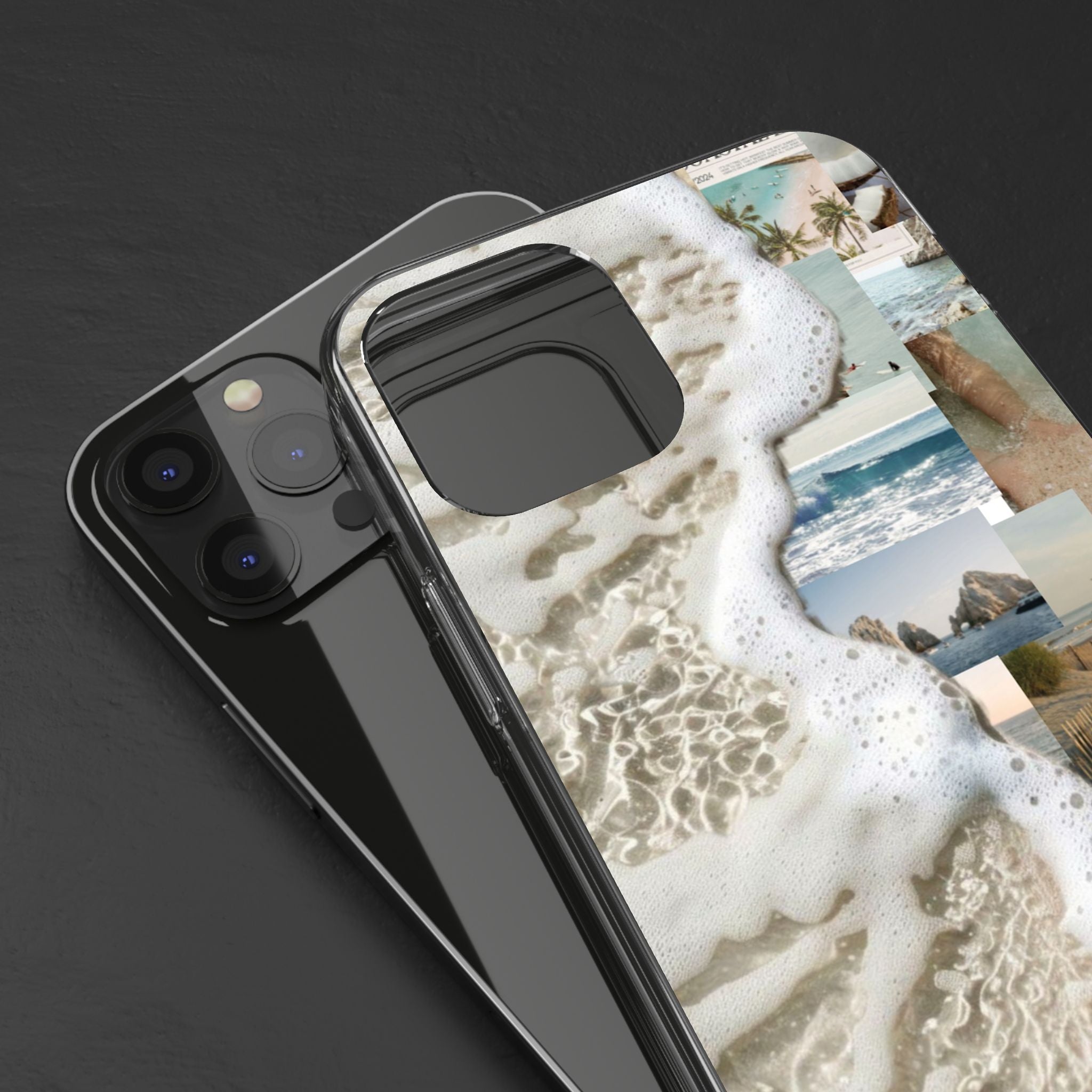 Clear Phone Case — Coastal Collage Beach Foam Design