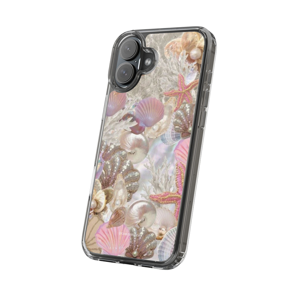 Seashell Gem Clear Phone Case — Iridescent Mermaid Beach Design