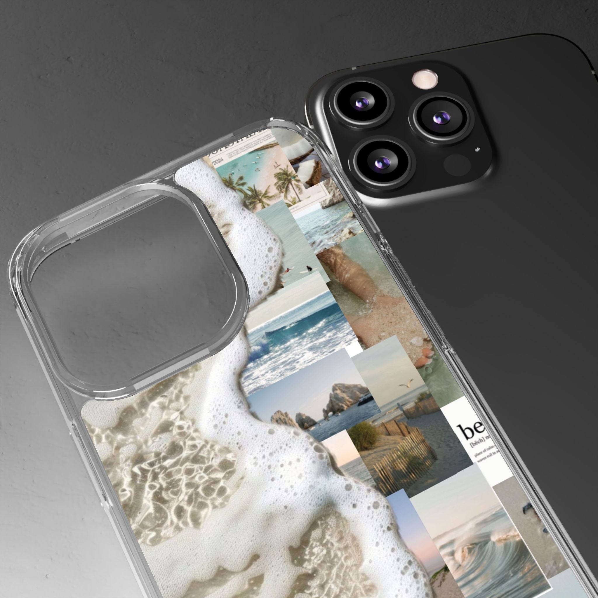 Clear Phone Case — Coastal Collage Beach Foam Design