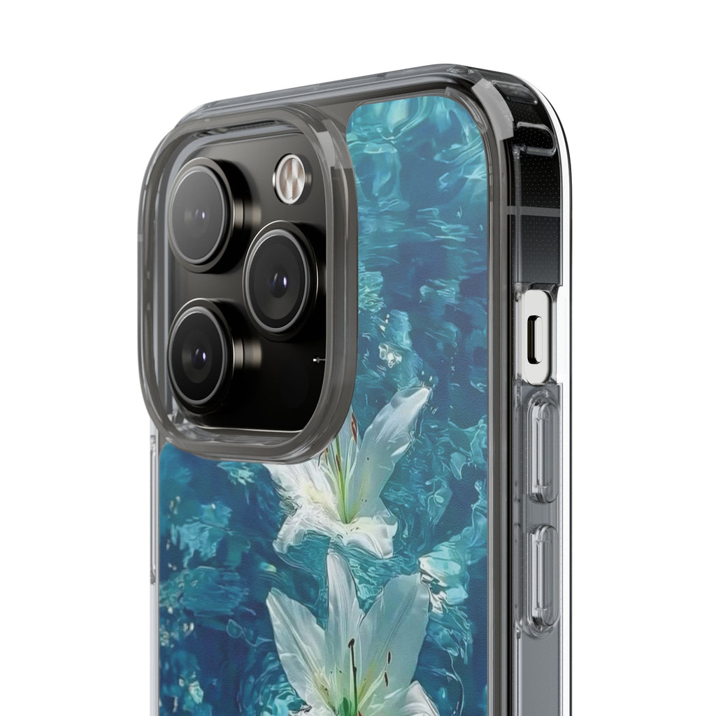 Clear Phone Case — Blue Water Lily Floral Design