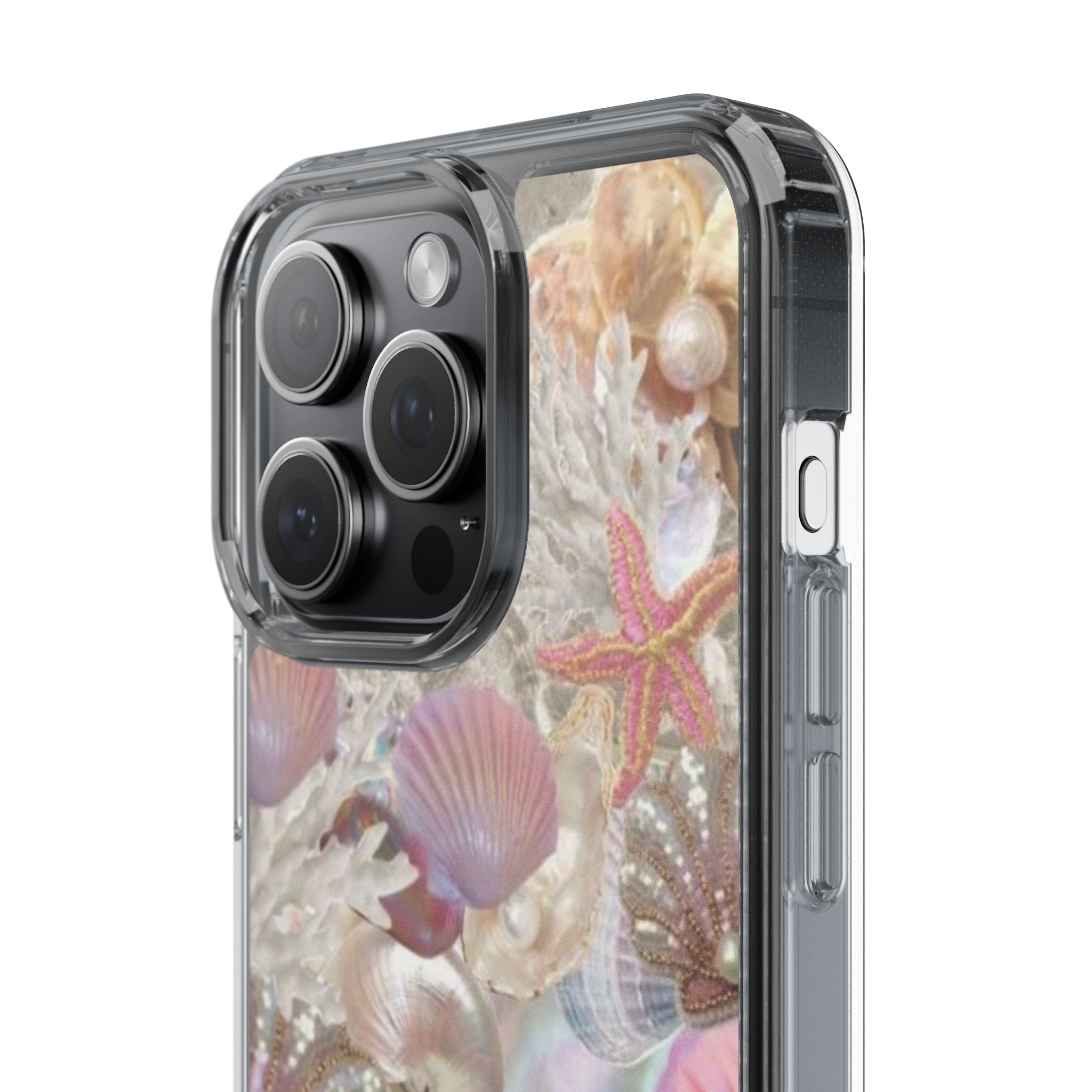 Seashell Gem Clear Phone Case — Iridescent Mermaid Beach Design