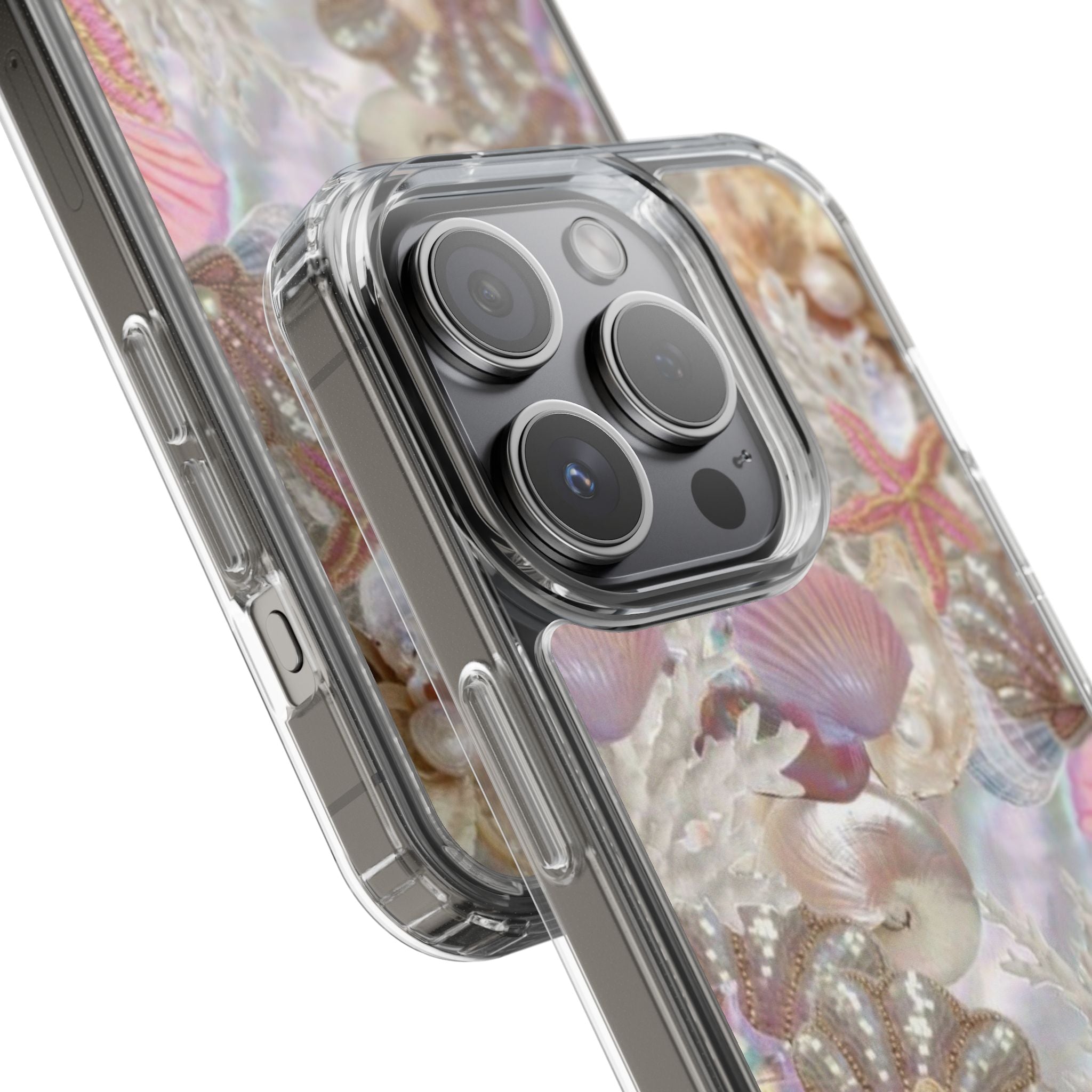 Seashell Gem Clear Phone Case — Iridescent Mermaid Beach Design