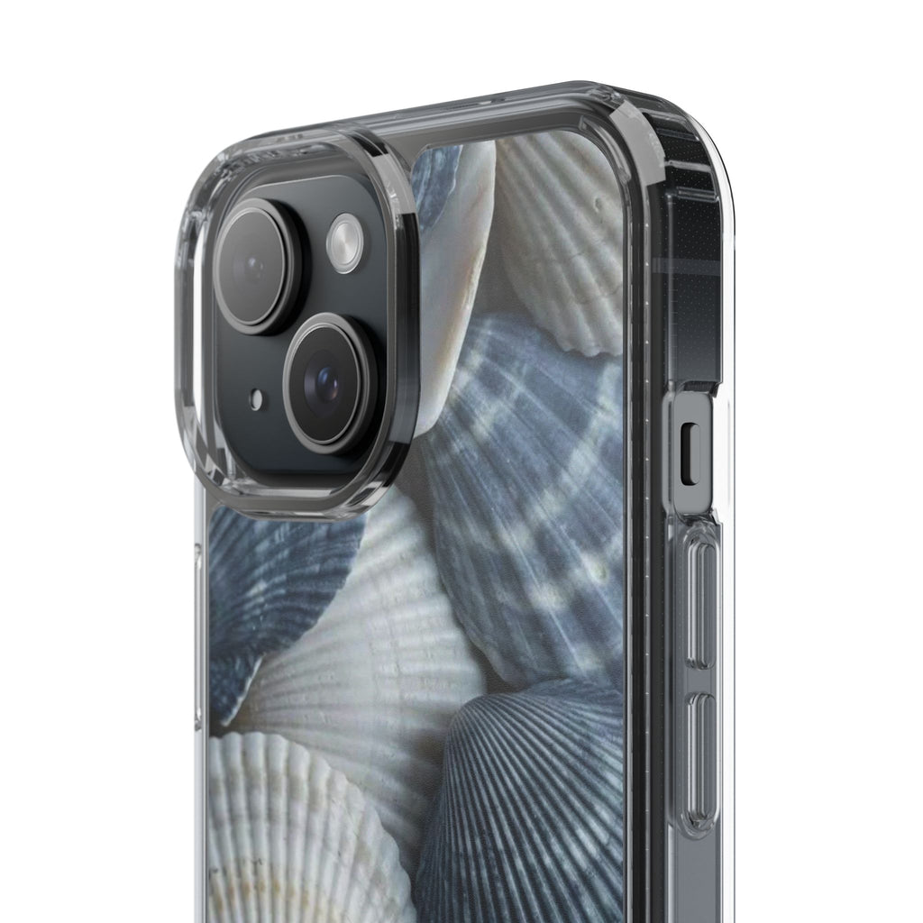 Seashell Pattern Clear Phone Case — Coastal Blue Shells iPhone Case