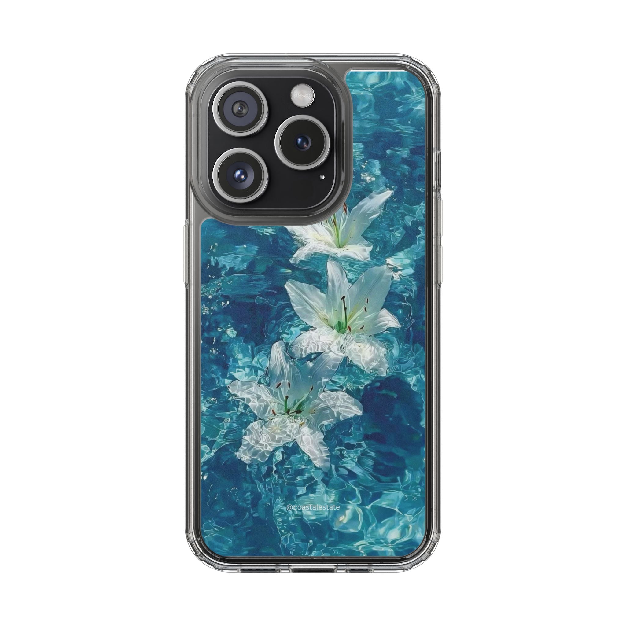 Clear Phone Case — Blue Water Lily Floral Design