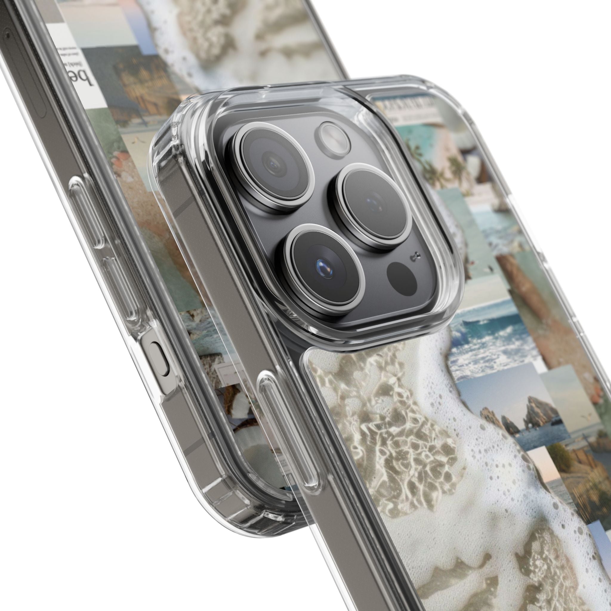 Clear Phone Case — Coastal Collage Beach Foam Design