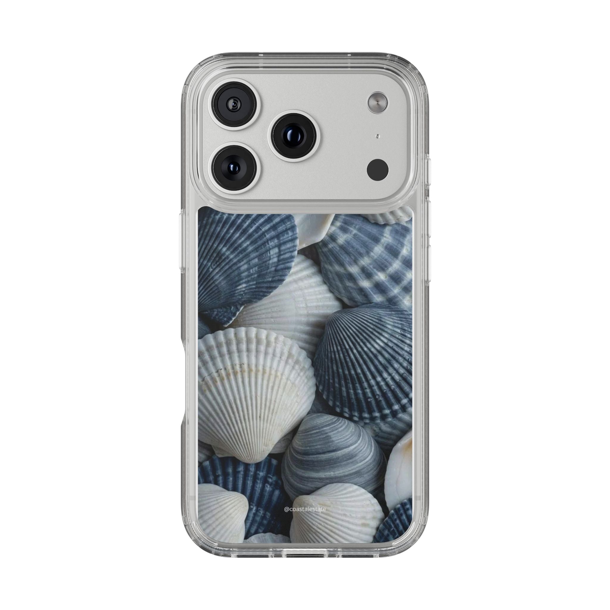 Seashell Pattern Clear Phone Case — Coastal Blue Shells iPhone Case