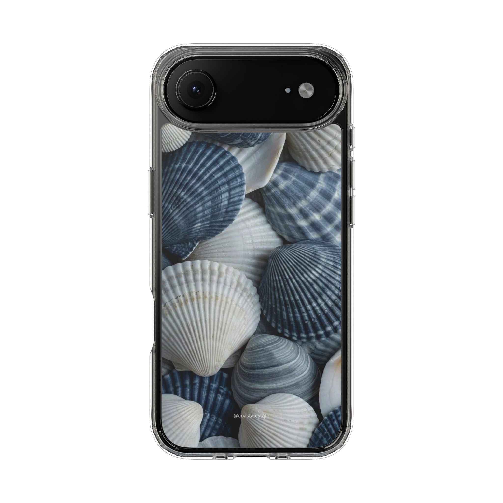 Seashell Pattern Clear Phone Case — Coastal Blue Shells iPhone Case