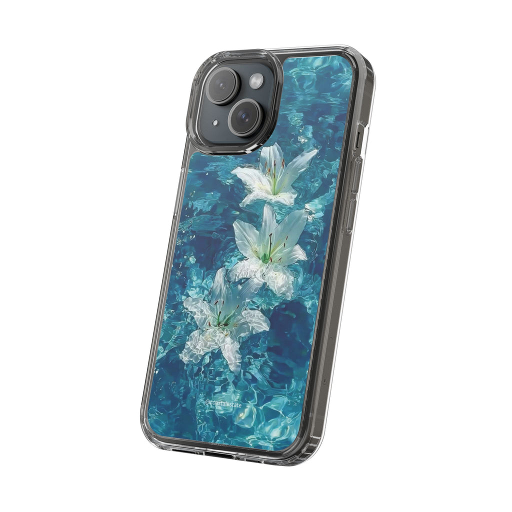 Clear Phone Case — Blue Water Lily Floral Design