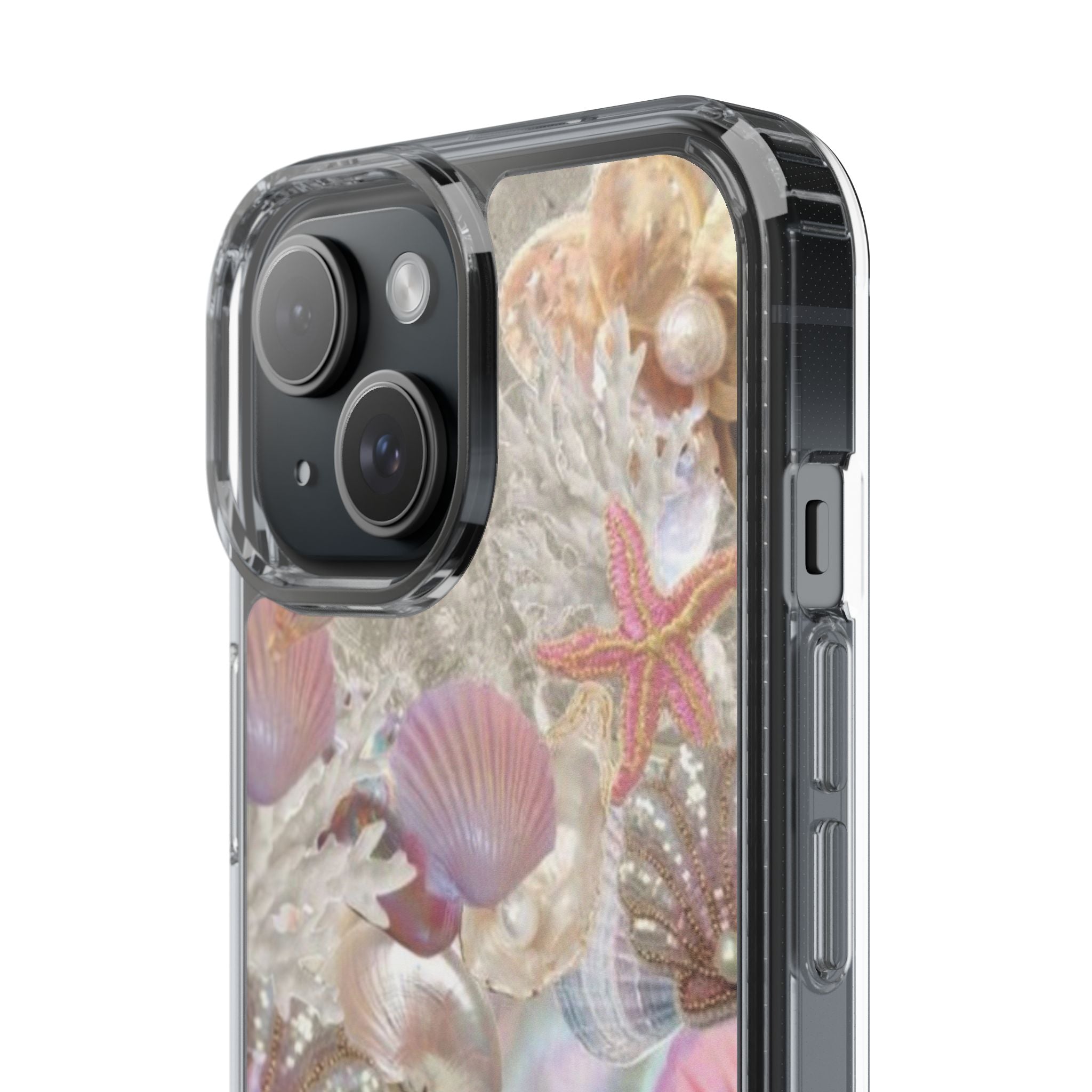 Seashell Gem Clear Phone Case — Iridescent Mermaid Beach Design