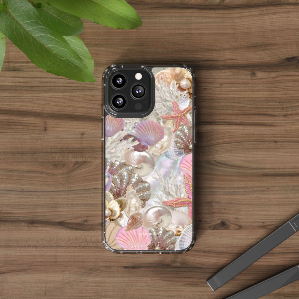 Seashell Gem Clear Phone Case — Iridescent Mermaid Beach Design